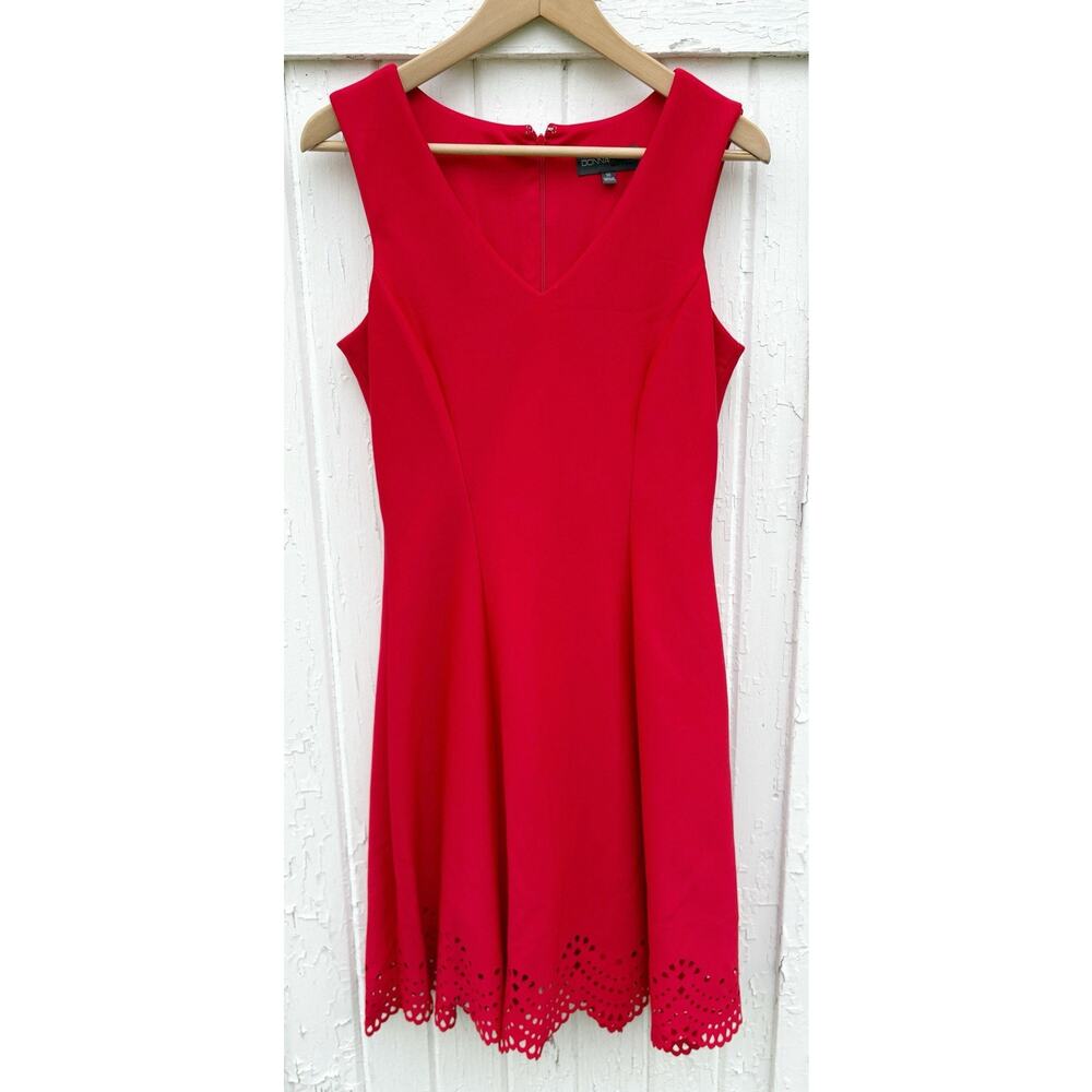 Donna Ricco Dress Size 10 Red Sleeveless Cutout Eyelet Scalloped Hem A-Line